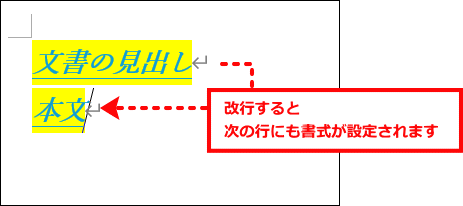 改行すると書式がコピーされる