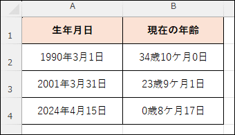 生年月日から年齢(○歳○ケ月○日)を計算する