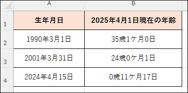生年月日から年齢(○歳○ケ月○日)を計算する