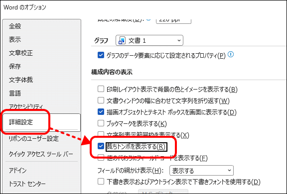 裁ちトンボを表示する